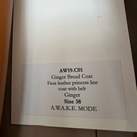 A.W.A.K.E. Mode faux leather trench coat camel tan Ginger bread sz 38 US 6 NWT - Picture 10 of 11